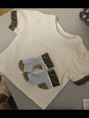 Fendi Baby Tee with Logo Trim and Socks